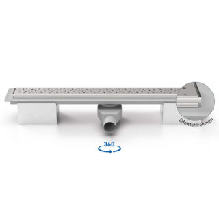 Kunststoffrinne mit Edelstahlrahmen und Seitlichem Ablauf D 50 um 360° drehbare Siphon