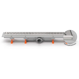 Kunststoffrinne mit Edelstahlrahmen und Seitlichem Ablauf D 50